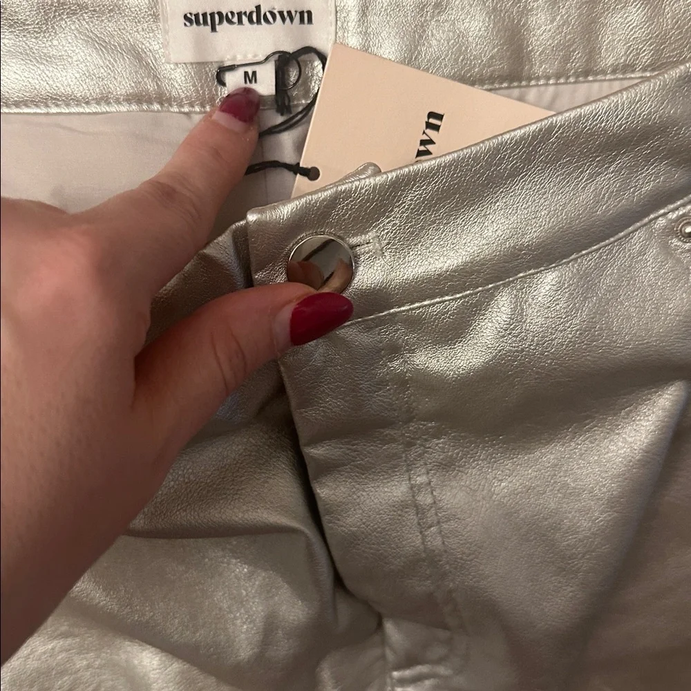 Superdown Shimmering Faux Leather Silver Mini‎ Skirt